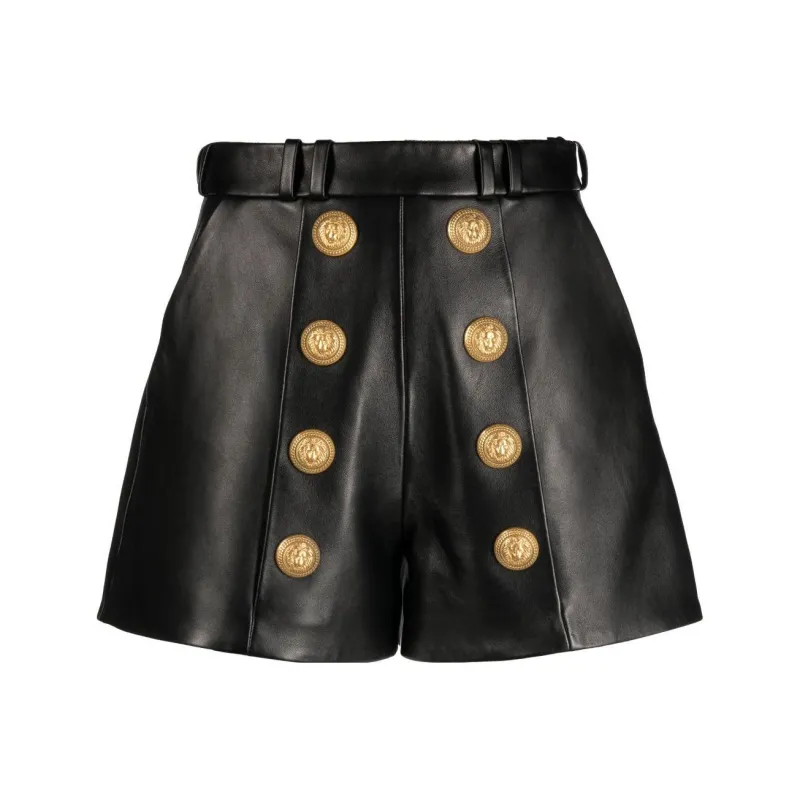 BALMAIN Button embellished Leather Shorts-0