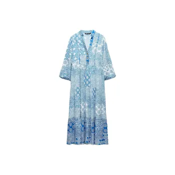 ZARA Long-Sleeved Dresses Women's Nude/Blue