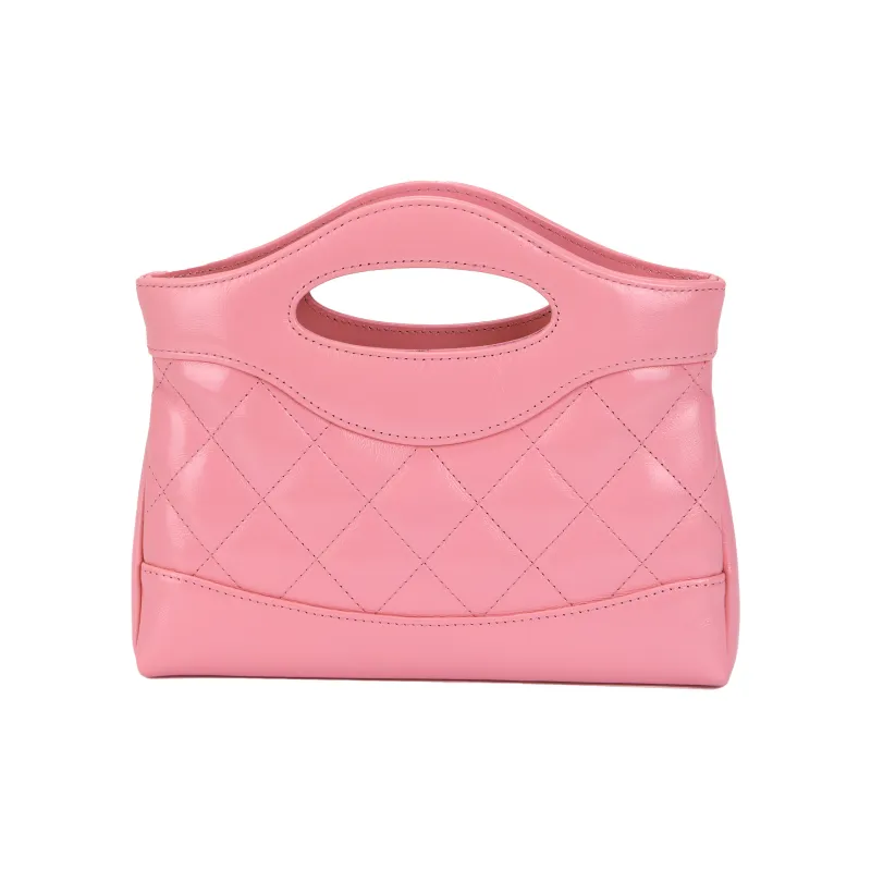 CHANEL Waxed Lambskin Shoulder Bag, Crossbody Bag, Handbag Mini Women's Pink-2