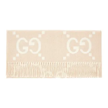 GUCCI Cashmere Knit Scarves Unisex Light Umber