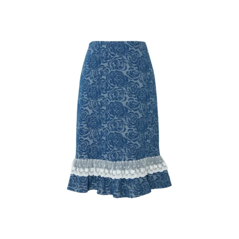CatPunch Denim Long Skirts Women's Blue-0