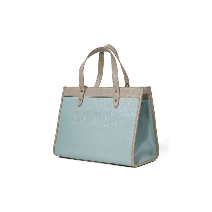 COOGI Cow Leather Tote Bag Shopping Bag Crossbody Bags Handbags Large Size Women's Ecru/Verdant Green-12