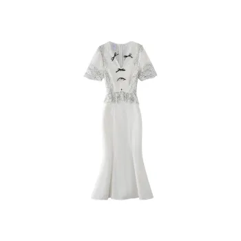 JINYE ORIENTAL Fishtail Dress Long Dress White