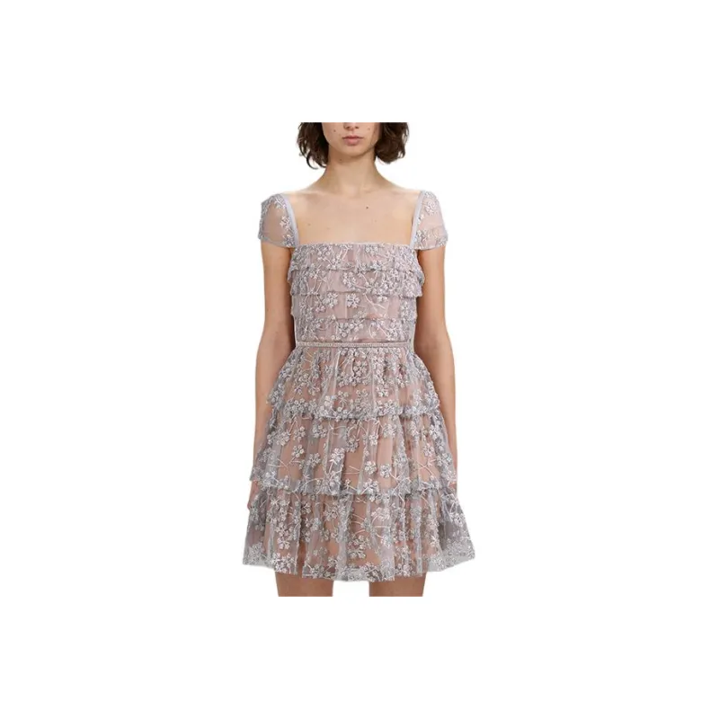 Self portrait Short Sleeved Dresses Women's Gunmetal-0