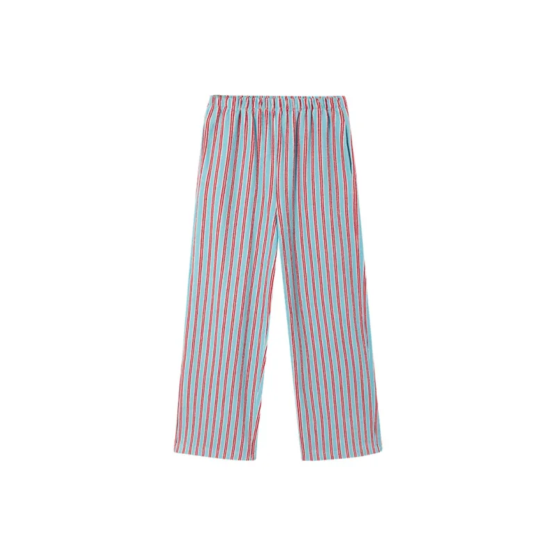Ouyang Casual Pants Women's Blue Red Stripes-0