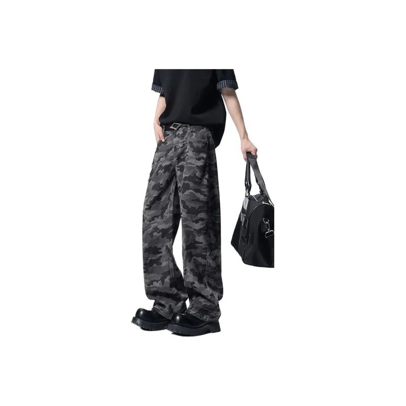 BENGEN Cargo Pants Unisex Camouflage Gray-0