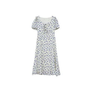 DOSOHEB Short Sleeved Dresses Women's Blue Floral