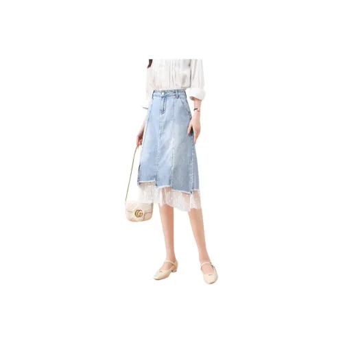 Left Street Right Lane Denim Long Skirts Women's Light Blue
