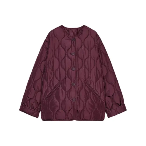 ZARA Puffer Jacket Women's Burgundy Burgundy