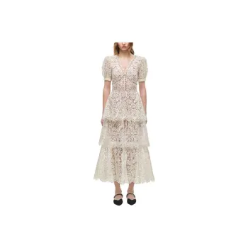 Self portrait Short Sleeved Dresses Women's Ivory White