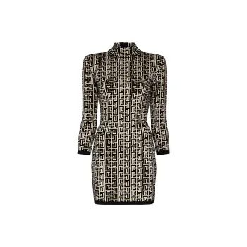 BALMAIN Monogram jacquard Knitted Mini Dress