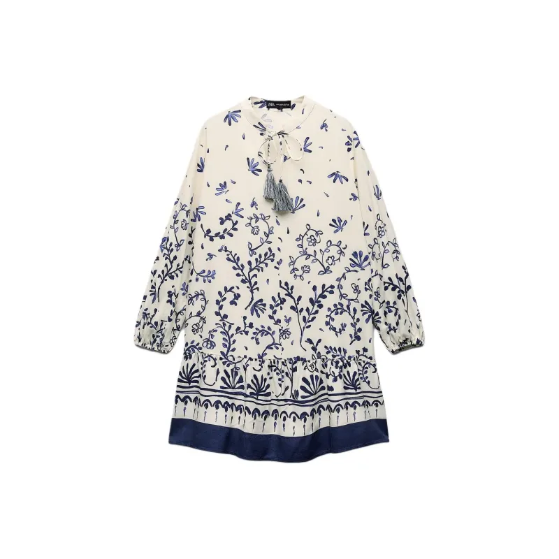 ZARA Long Sleeved Dress Women's Blue-0