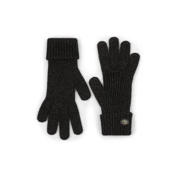 GUCCI Wool, Leather, Viscose, Metallized Fiber, Calfskin Knit Gloves Women's Black