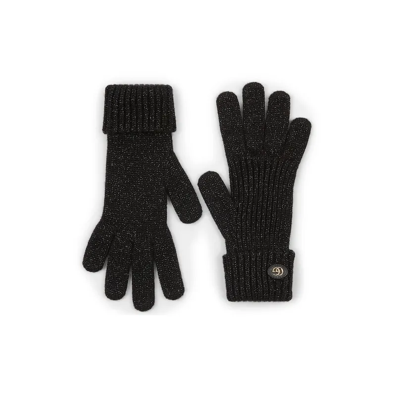 GUCCI Wool, Leather, Viscose, Metallized Fiber, Calfskin Knit Gloves Women's Black-0