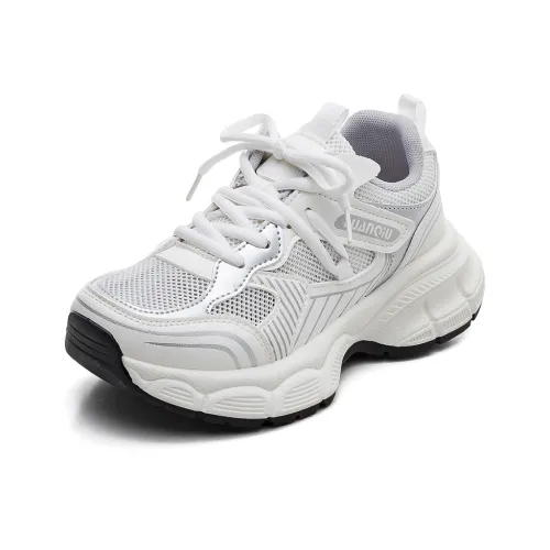 HUANQIU Cushioning Support Height Increasing Low Top Chunky Sneakers Women's White