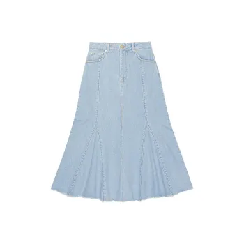 GANNI Denim Peplum Midi Skirt