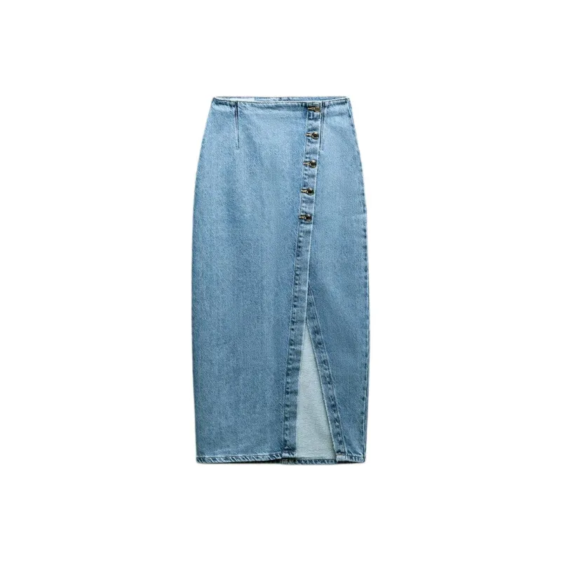 ZARA Denim Long Skirts Women's Medium Blue-0