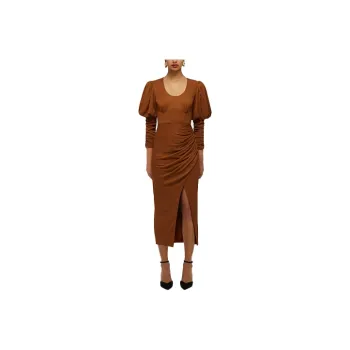 Self portrait Long Sleeved Dress Women's Caramel Coffee