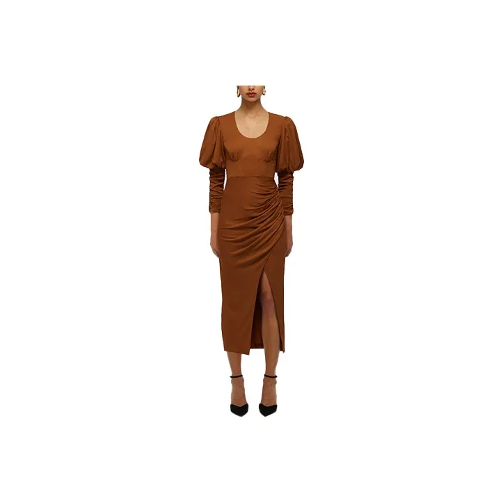 Self portrait Long Sleeved Dress Women's Caramel Coffee-0