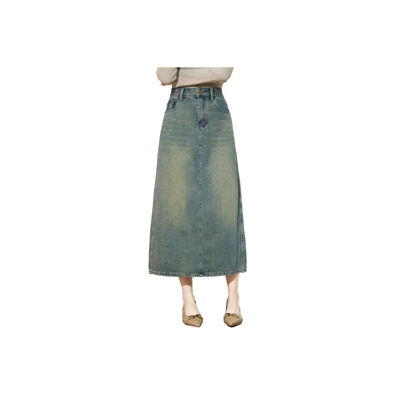 SMEN Denim Long Skirts Women's Denim Blue-0