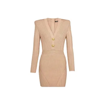 BALMAIN V-Neck Long Sleeved Mini Dress
