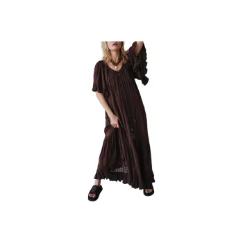FREE PEOPLE Dream On Maxi Short-Sleeved Dresses Women's Shopping Bag/Brown