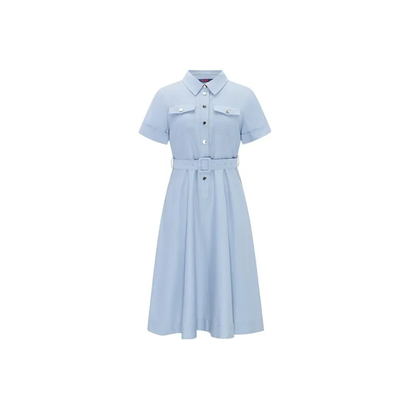 NAVIGARE Short Sleeved Dress Women's Band Aid Blue-0
