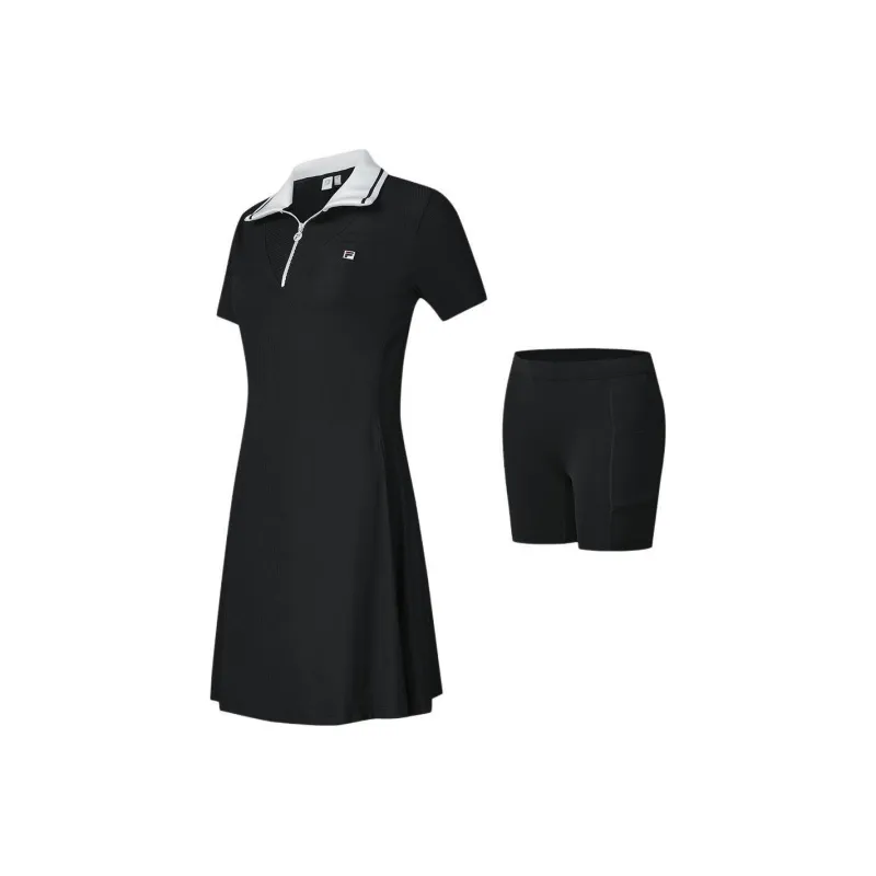 FILA Short-Sleeved Dresses Women's Dark Flow Black-0