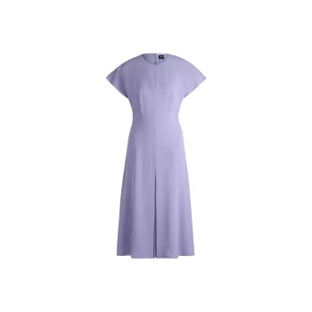 HUGO BOSS Keyhole-Neckline Dress With Plisse Insert Short-Sleeved Dresses Women's Purple