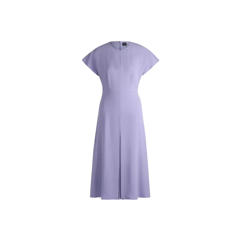 HUGO BOSS Keyhole-Neckline Dress With Plisse Insert Short-Sleeved Dresses Women's Purple-0