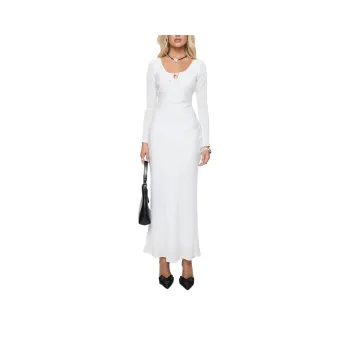 PRINCESS POLLY SORENTO LONG SLEEVE BIAS CUT MAXI DRESS Long-Sleeved Dresses Women's WHITE/White