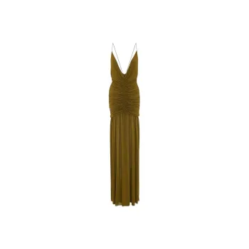 SAINT LAURENT Plunge Ruched Maxi Dress