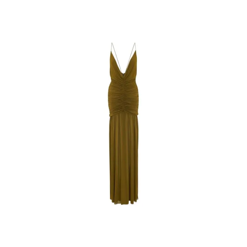 SAINT LAURENT Plunge Ruched Maxi Dress-0
