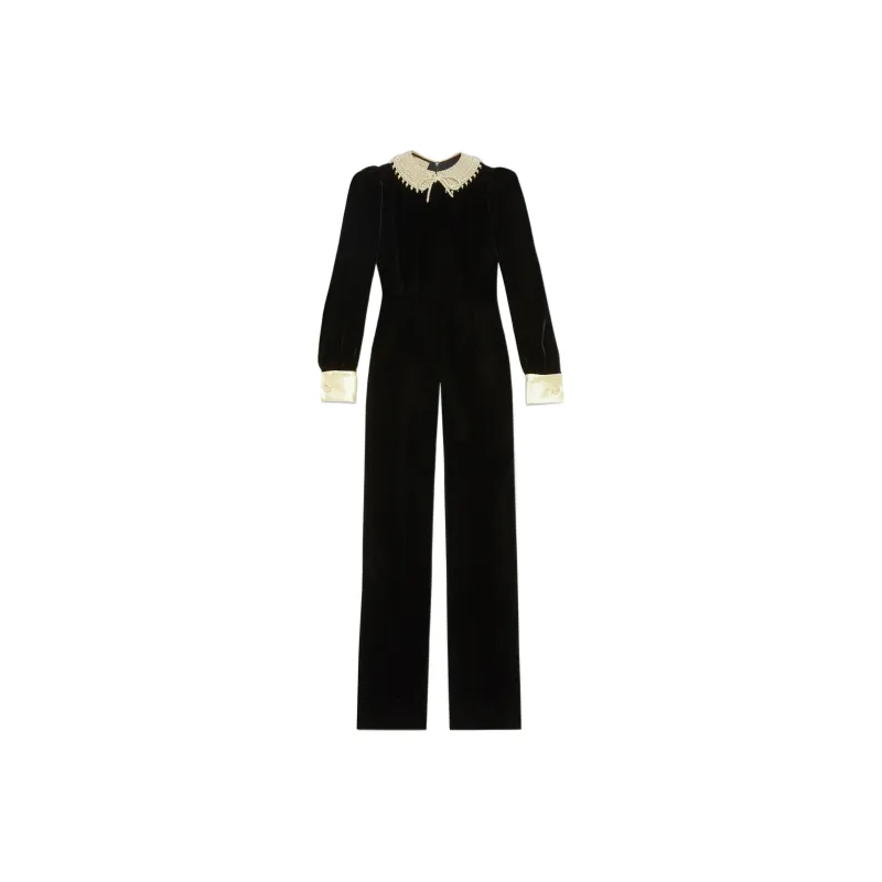 GUCCI Velvet Beaded collar Jumpsuit-0
