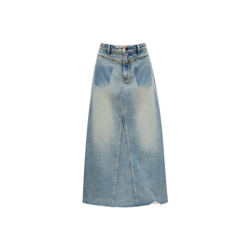 ONLY A Line Long Skirt Women's Dark Denim Gray-4