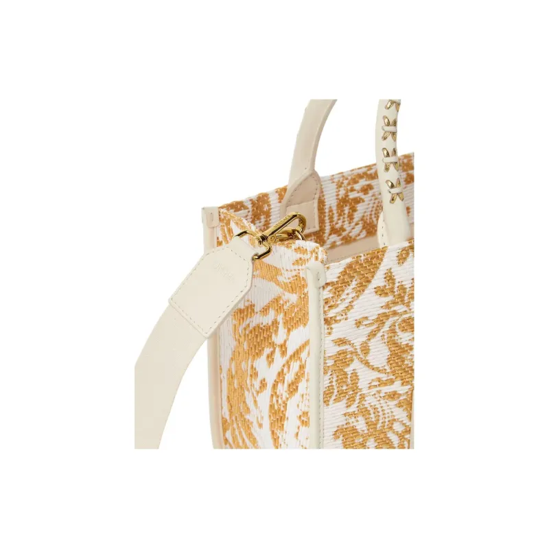 FANSIZHE Barocco Raffia Tote Bag, Shopping Bag, Handbag Trumpets Women's White & Gold-3