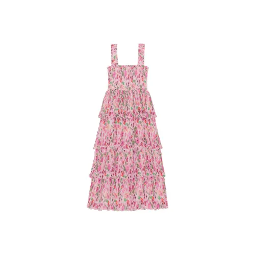 GANNI Pleated Georgette Smock Midi Dress Women's Sweet Plum Pink