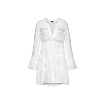 Victoria's Secret LASCANA/Short V-neck Ruffle Dress/White Long-Sleeved Dresses Women's White