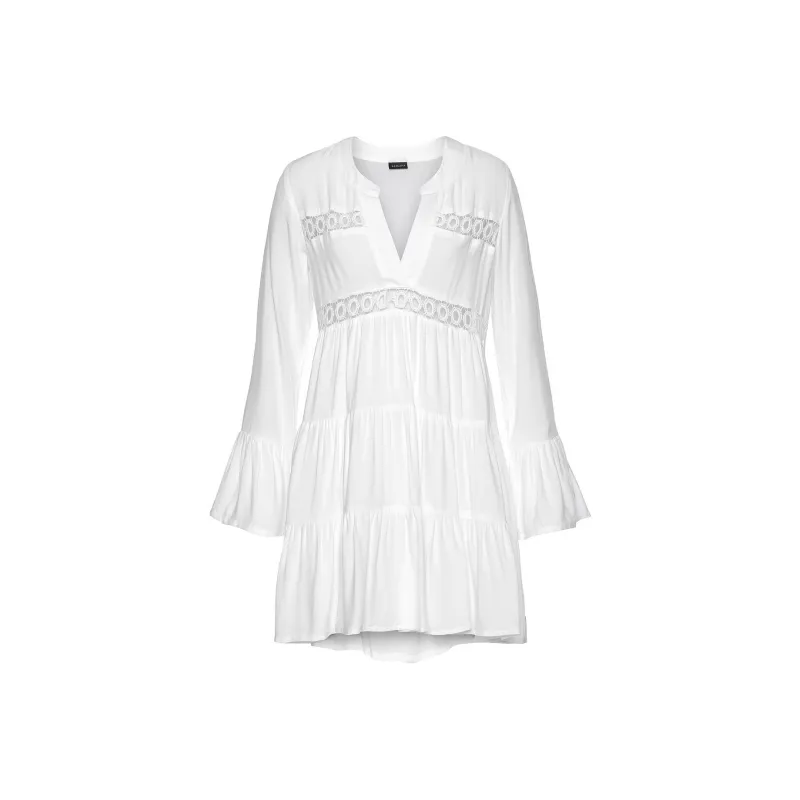 Victoria's Secret LASCANA/Short V-neck Ruffle Dress/White Long-Sleeved Dresses Women's White-0