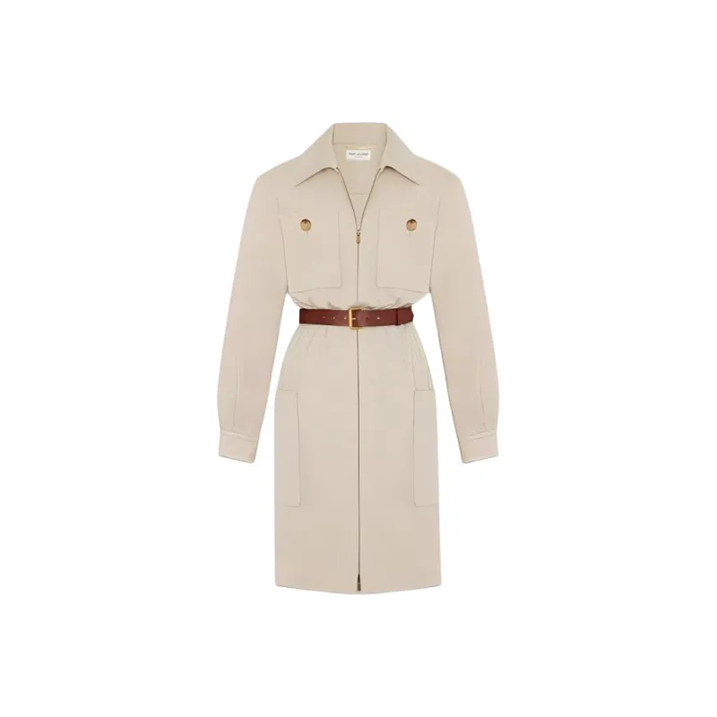 SAINT LAURENT Long Sleeved Dress Women's Khaki-0