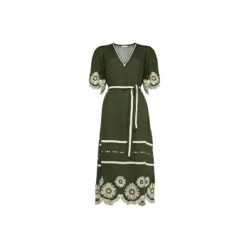 Eres Hortense Floral embroidered Linen Dress