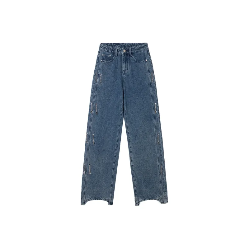 MEETLADY Straight Jeans Women's Blue-0