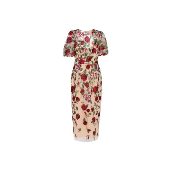Marchesa Notte Floral-embroidered Tulle-panels Dress