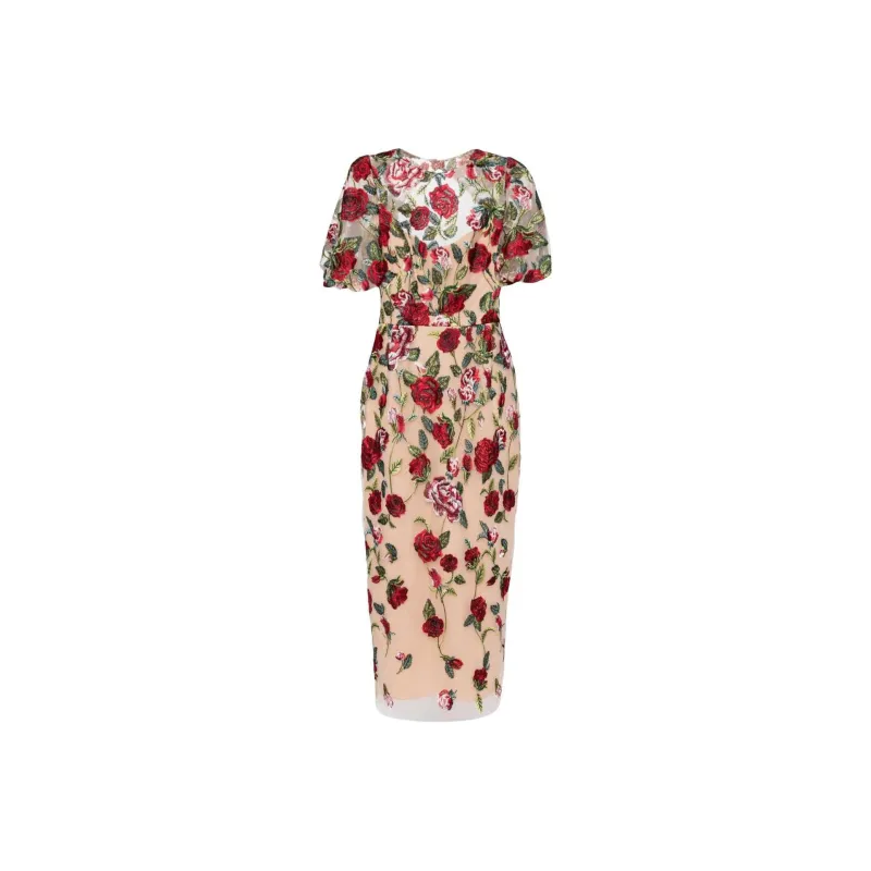 Marchesa Notte Floral-embroidered Tulle-panels Dress-0