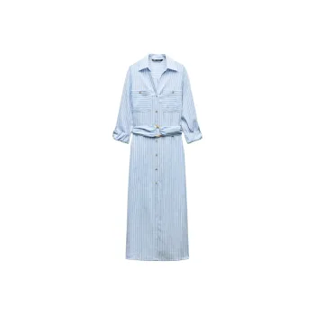 ZARA Long-Sleeved Dresses Women's Blue White