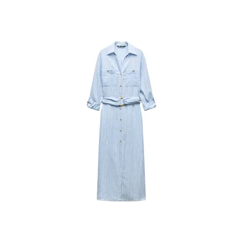 ZARA Long-Sleeved Dresses Women's Blue White