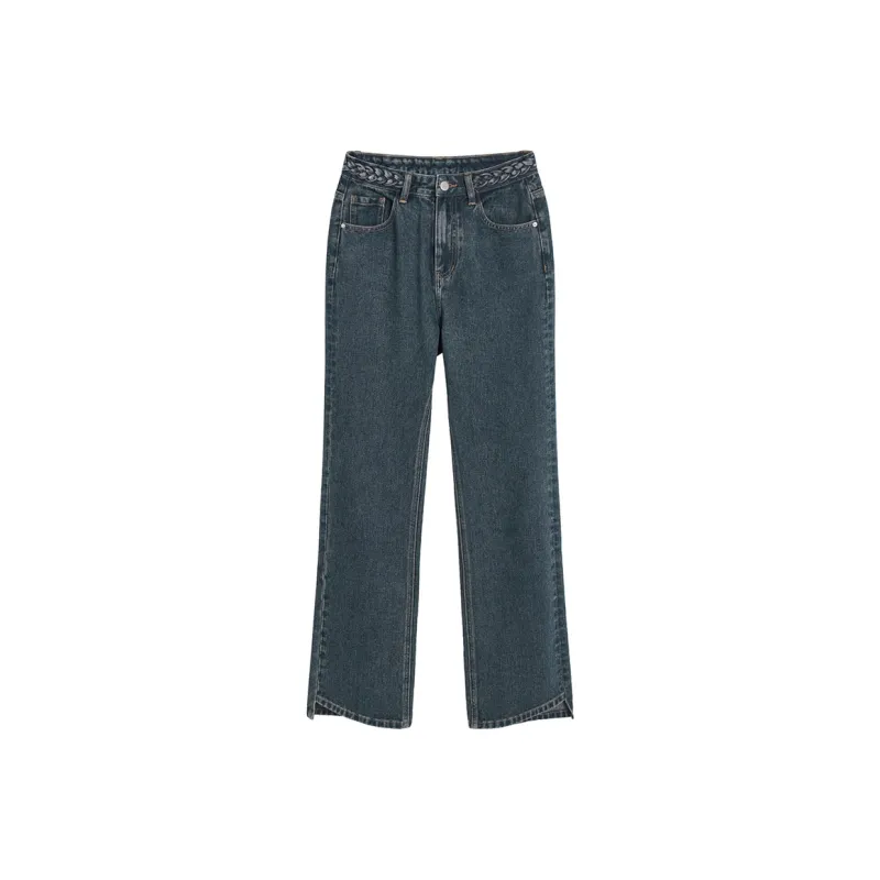 MEETLADY Straight Jeans Women's Vintage Blue-0