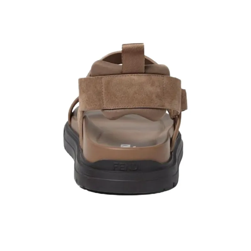 FENDI FF One Strap Sandals Men's Brown-4