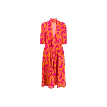 OFF WHITE Leaf Print Plung Dress