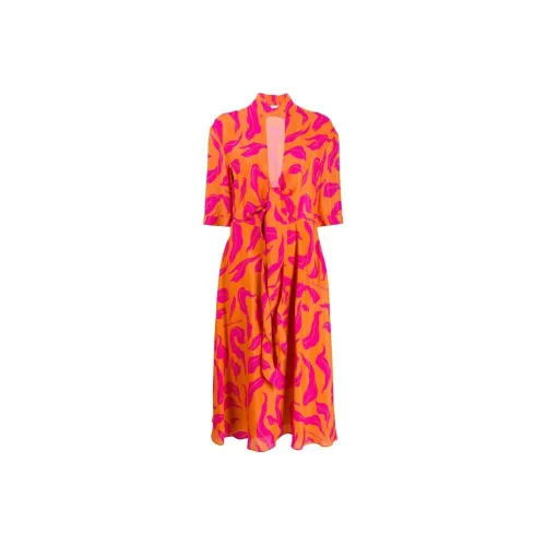 OFF WHITE Leaf Print Plung Dress